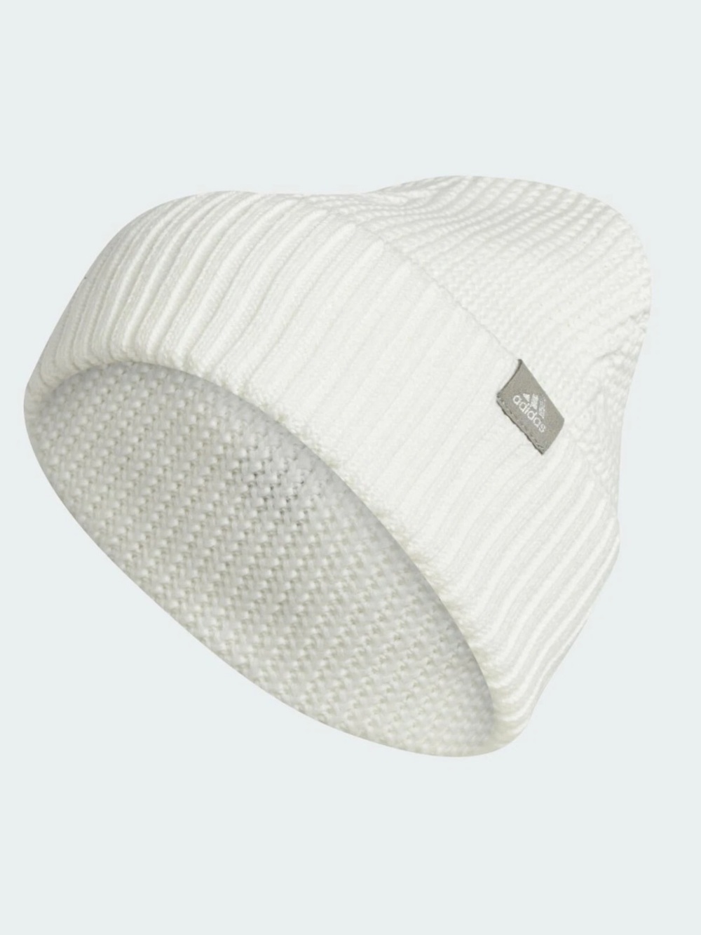 Women’s adidas Cream Ribbed Knit Beanie with Logo Tag